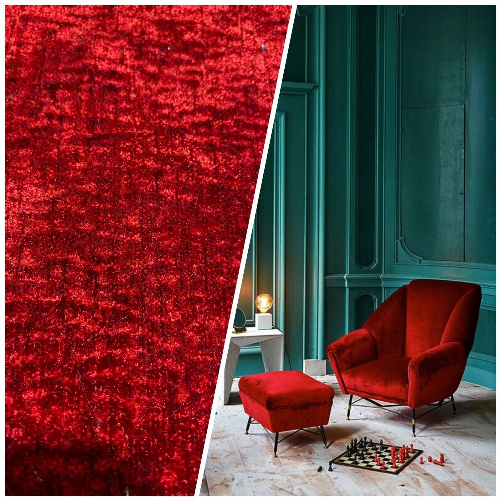 NEW! Mini-Crush Velvet Upholstery & Drapery Fabric - Deep Red- By The Yard