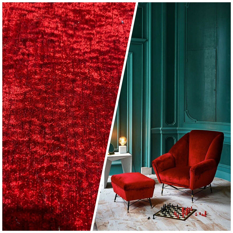 NEW! Mini-Crush Velvet Upholstery & Drapery Fabric - Deep Red- By The Yard - Fancy Styles Fabric Pierre Frey Lee Jofa Brunschwig & Fils