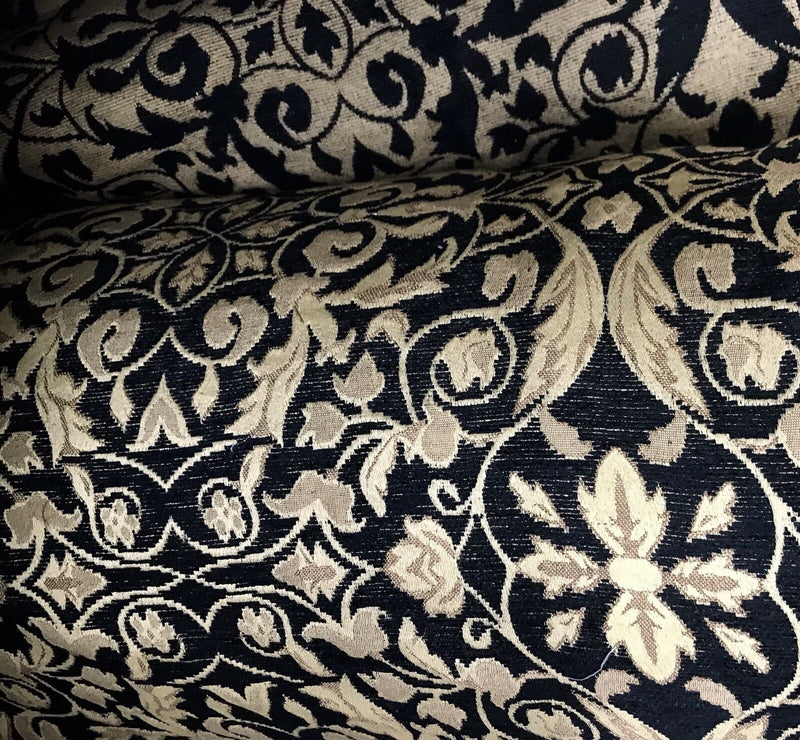NEW SALE! Velvet Chenille Burnout Upholstery Drapery Fabric -Black & Gold Floral - Fancy Styles Fabric Pierre Frey Lee Jofa Brunschwig & Fils