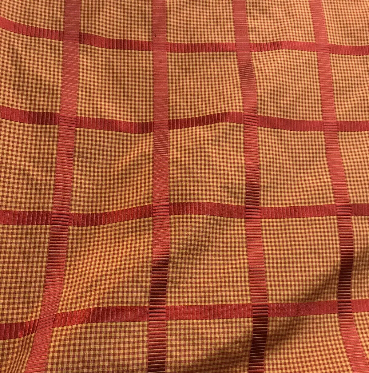 NEW! Miss Jaqueline Designer 100% Silk Taffeta Gingham Ribbon Stripes Plaid Fabric -Red Gold - Fancy Styles Fabric Pierre Frey Lee Jofa Brunschwig & Fils
