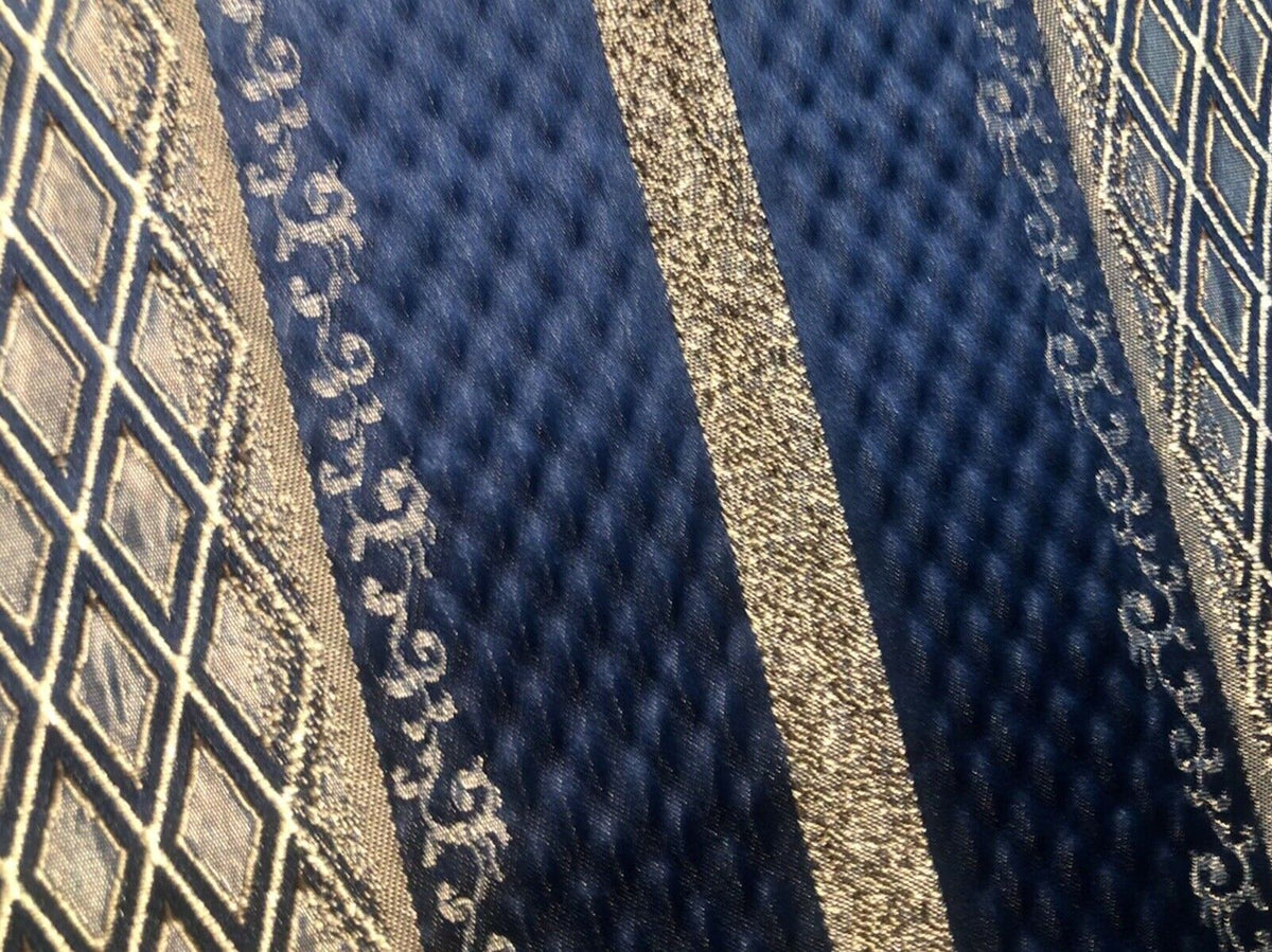 Lady Jennifer Designer Brocade Upholstery & Drapery Satin Striped Fabric Blue Gold LLPBB0004 - Fancy Styles Fabric Pierre Frey Lee Jofa Brunschwig & Fils