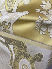 NEW Sir Darcey Designer Satin Burnout Damask Drapery Upholstery Fabric *Gold Yellow BTY - Fancy Styles Fabric Pierre Frey Lee Jofa Brunschwig & Fils