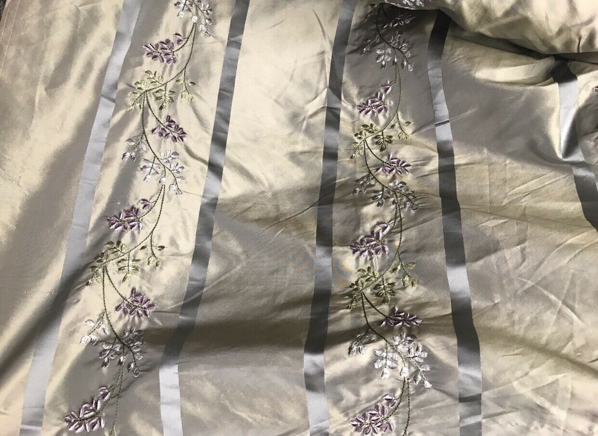 NEW! Lady Lana 100% Silk Taffeta Dupioni Embroidered Fabric Grey Taupe Gold Iridescent - Fancy Styles Fabric Pierre Frey Lee Jofa Brunschwig & Fils