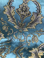 Queen Estel Italian Burnout Damask Chenille Velvet Upholstery Fabric - Teal - Fancy Styles Fabric Pierre Frey Lee Jofa Brunschwig & Fils