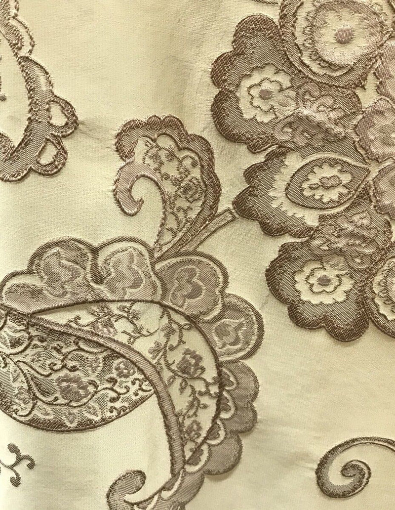 SALE! Designer Brocade Satin Fabric- Antique Taupe On Pale Yellow - Upholstery - Fancy Styles Fabric Pierre Frey Lee Jofa Brunschwig & Fils