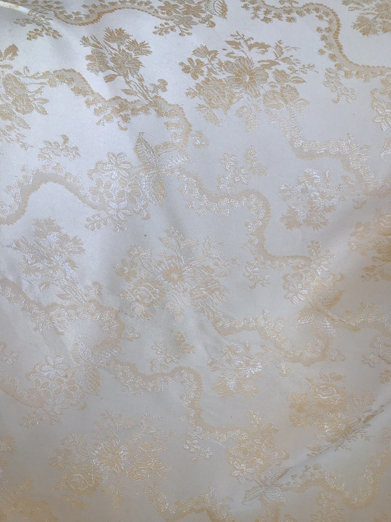 NEW SALE! Designer Brocade Jacquard Fabric- Peach Pink Floral Damask - Fancy Styles Fabric Boutique