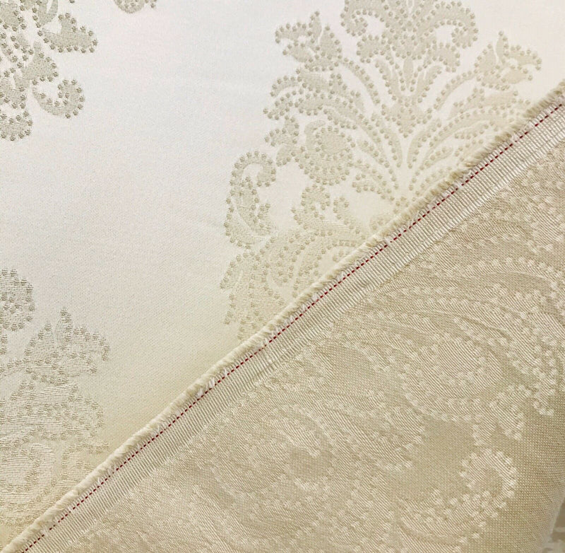 NEW Lady Alison Designer Satin Damask Brocade Upholstery Drapery Fabric - Cream Ivory - Fancy Styles Fabric Pierre Frey Lee Jofa Brunschwig & Fils