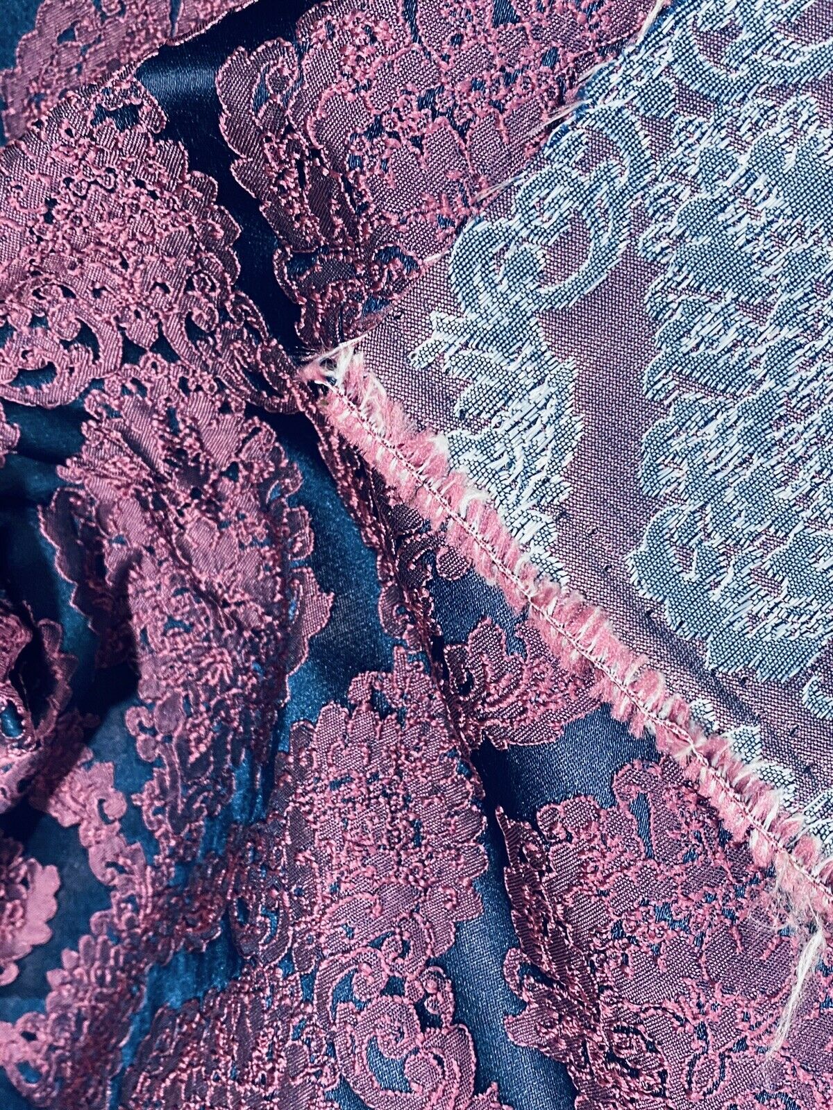 Fat Quarter- Style L- Princess Giselle Designer Damask Satin Drapery Upholstery Fabric - Fuchsia Pink & Navy Blue - Fancy Styles Fabric Pierre Frey Lee Jofa Brunschwig & Fils