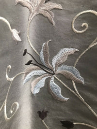 NEW! 100% Silk Embroidered Dupioni Taffeta Fabric - Floral Silver Gray Floral - Fancy Styles Fabric Pierre Frey Lee Jofa Brunschwig & Fils