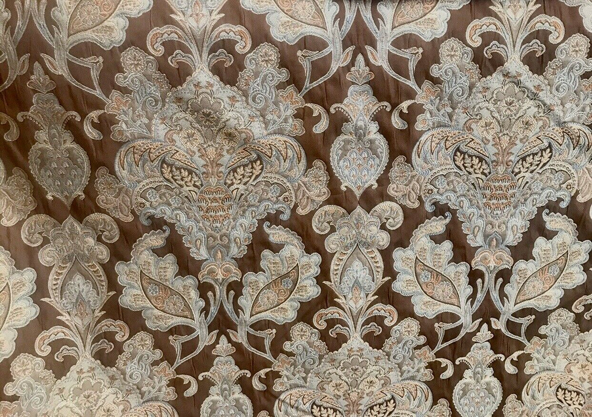 NEW Sir Christian Designer Burnout Damask Brocade Fabric - Brown And Light Blue - Fancy Styles Fabric Pierre Frey Lee Jofa Brunschwig & Fils