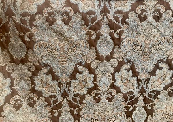NEW Sir Christian Designer Burnout Damask Brocade Fabric - Brown And Light Blue - Fancy Styles Fabric Pierre Frey Lee Jofa Brunschwig & Fils