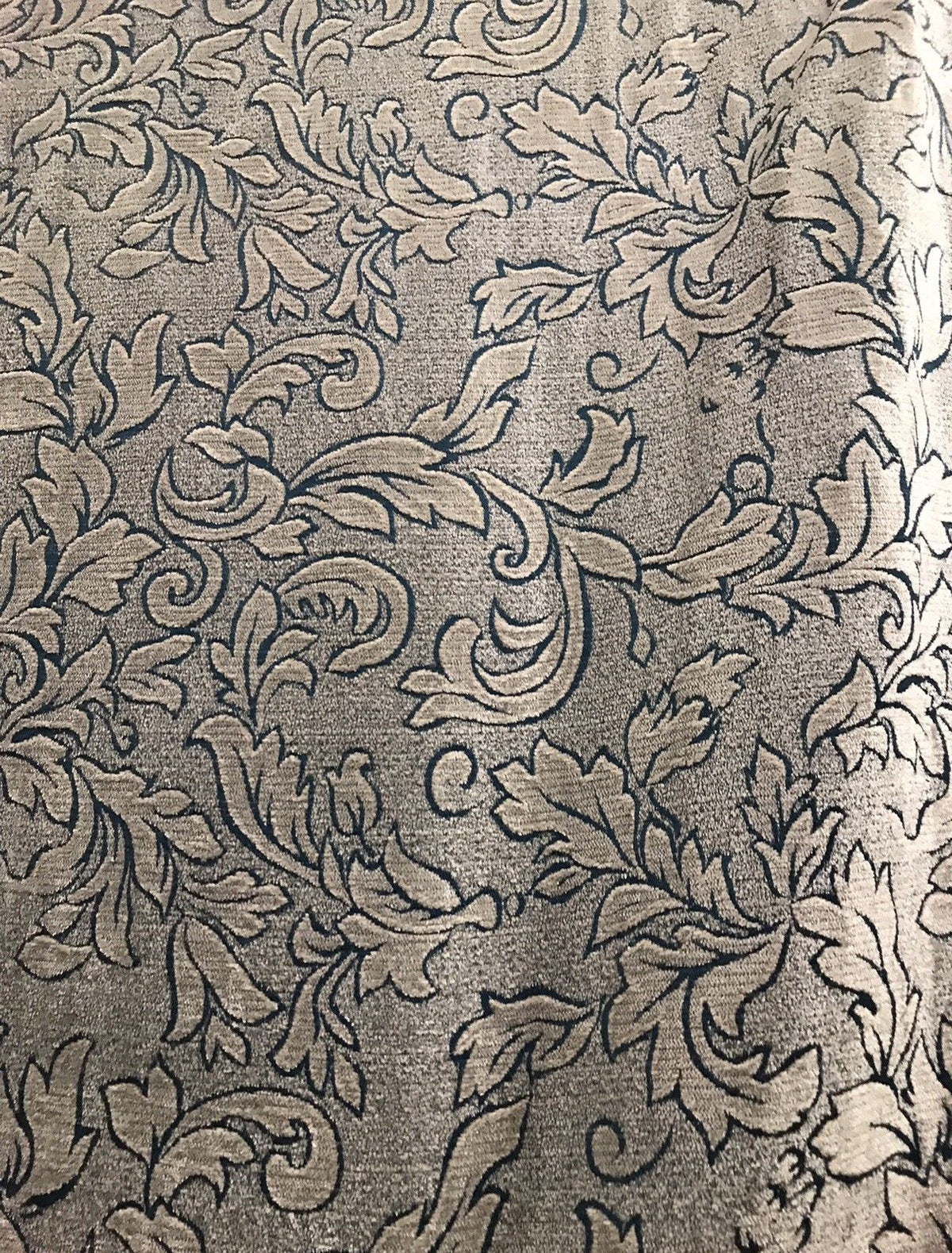 Designer Floral Burnout Chenille Velvet Fabric - Teal & Taupe - Fancy Styles Fabric Pierre Frey Lee Jofa