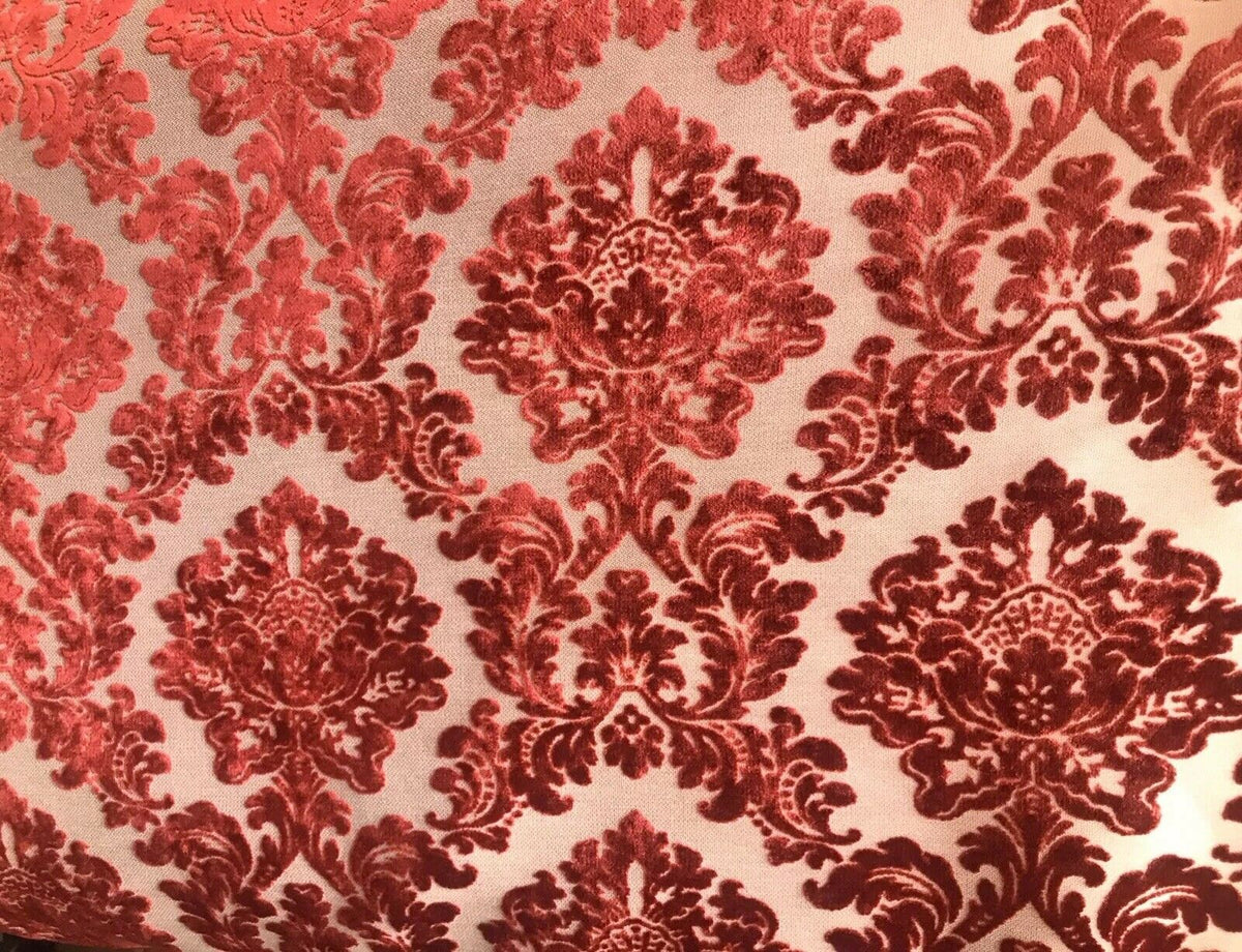 NEW Duke Gabriel Designer Damask Burnout Chenille Velvet Fabric - Electric Red- Upholstery - Fancy Styles Fabric Pierre Frey Lee Jofa Brunschwig & Fils