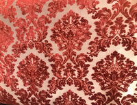 NEW Duke Gabriel Designer Damask Burnout Chenille Velvet Fabric - Electric Red- Upholstery - Fancy Styles Fabric Pierre Frey Lee Jofa Brunschwig & Fils