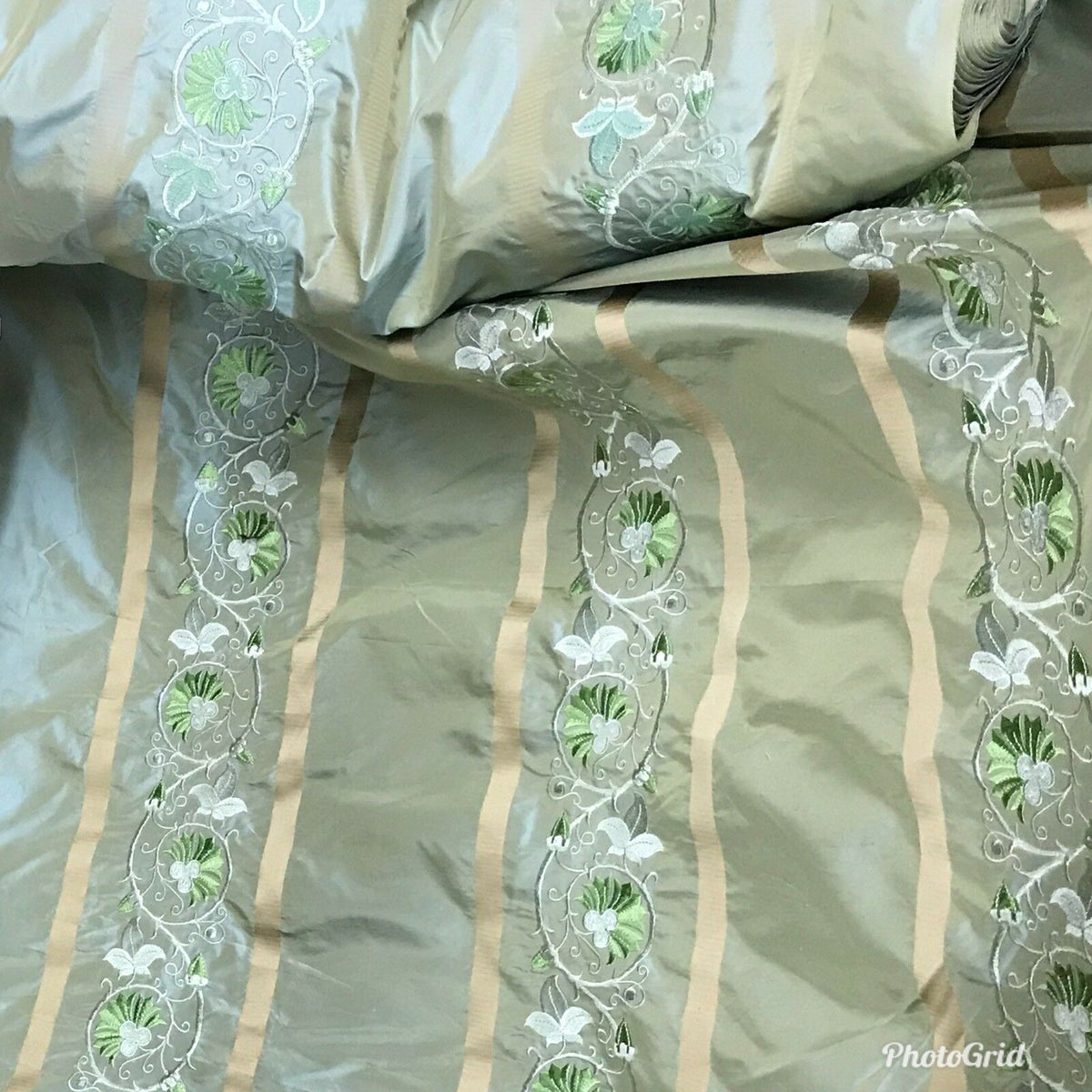 SALE! Duchess Jezebel Designer 100% Silk Taffeta Aqua Green Fabric Embroidered Drapery - Fancy Styles Fabric Pierre Frey Lee Jofa Brunschwig & Fils