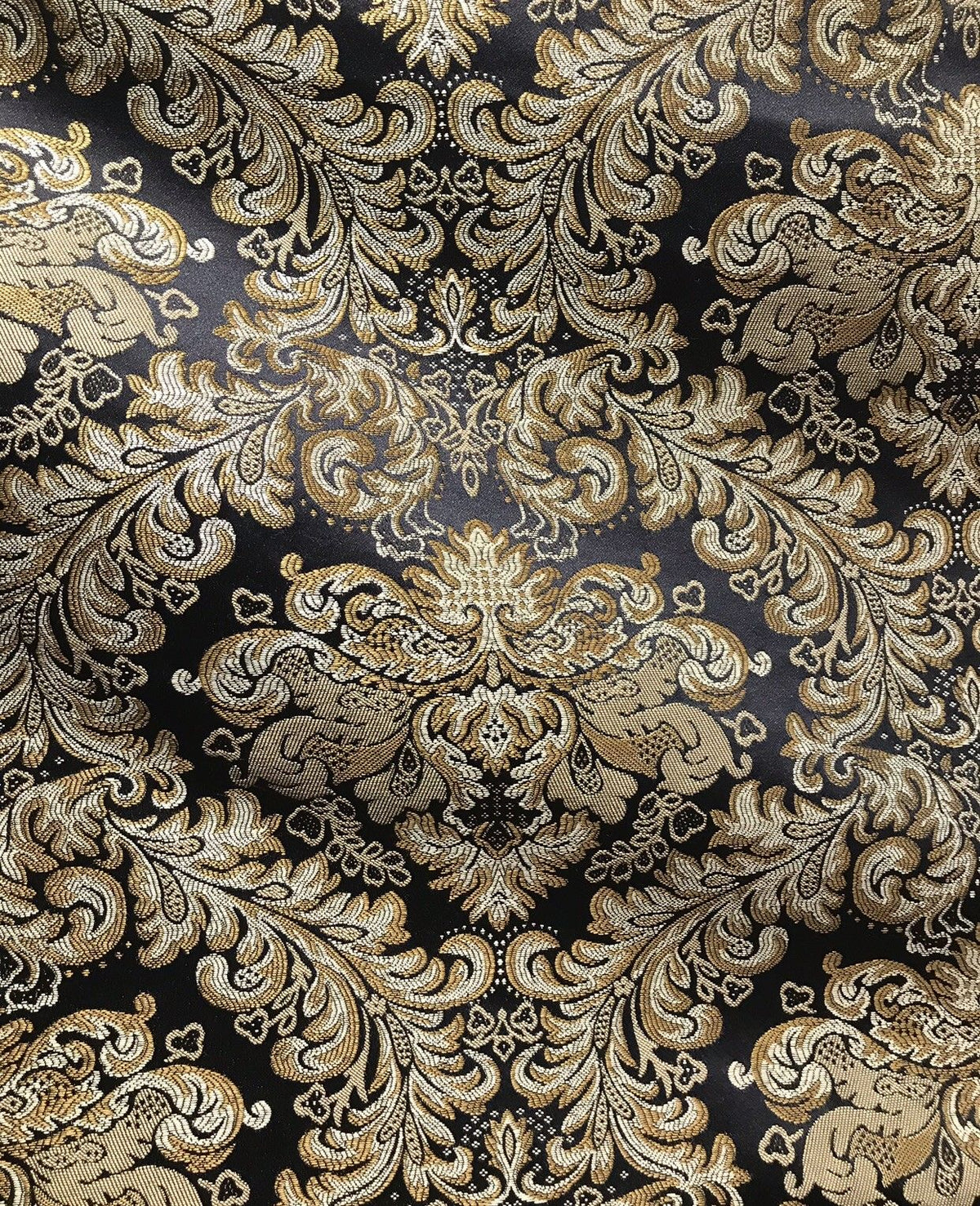 SWATCH 5” x 8” - Prince Liam Brocade Satin Jacquard Fabric- Black Gold- Upholstery Damask LLPBK0003 - Fancy Styles Fabric Pierre Frey Lee Jofa Brunschwig & Fils