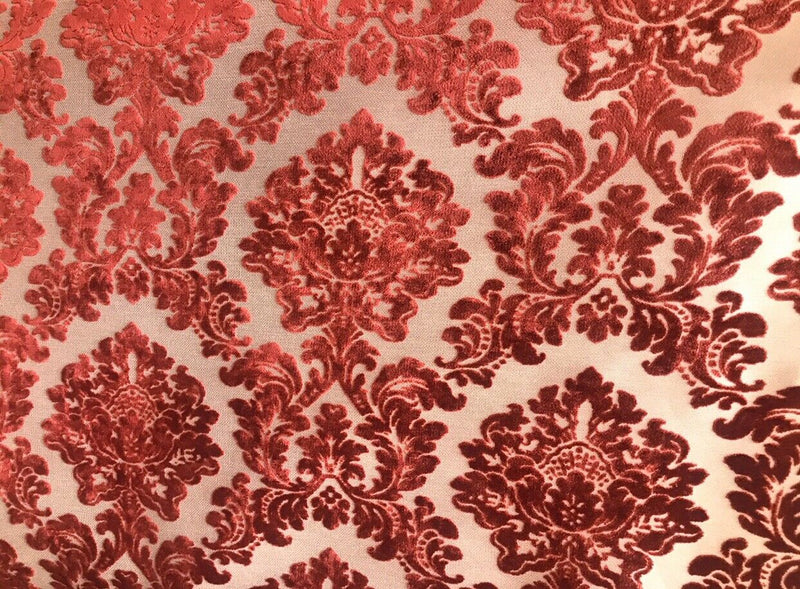 NEW Duke Gabriel Designer Damask Burnout Chenille Velvet Fabric - Electric Red- Upholstery - Fancy Styles Fabric Pierre Frey Lee Jofa Brunschwig & Fils