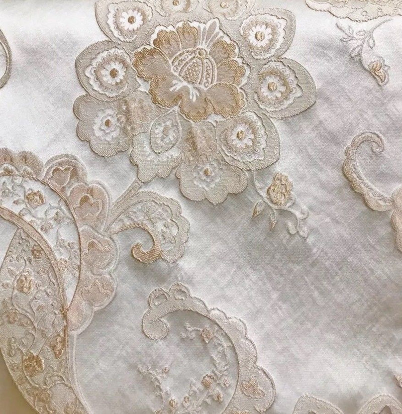 SWATCH Designer Brocade Satin Fabric- Antique Pink On Ivory - Upholstery - Fancy Styles Fabric Boutique