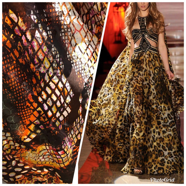 Designer Burnout 100% Silk Charmeuse- Animal And Leopard Motif- By the yard - Fancy Styles Fabric Pierre Frey Lee Jofa