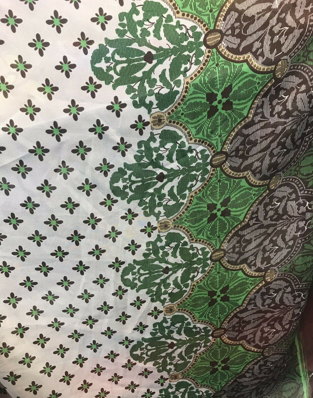 NEW! 100% Silk Chiffon Bohemian Fabric Green Dot Floral By The Yard - Fancy Styles Fabric Pierre Frey Lee Jofa Brunschwig & Fils