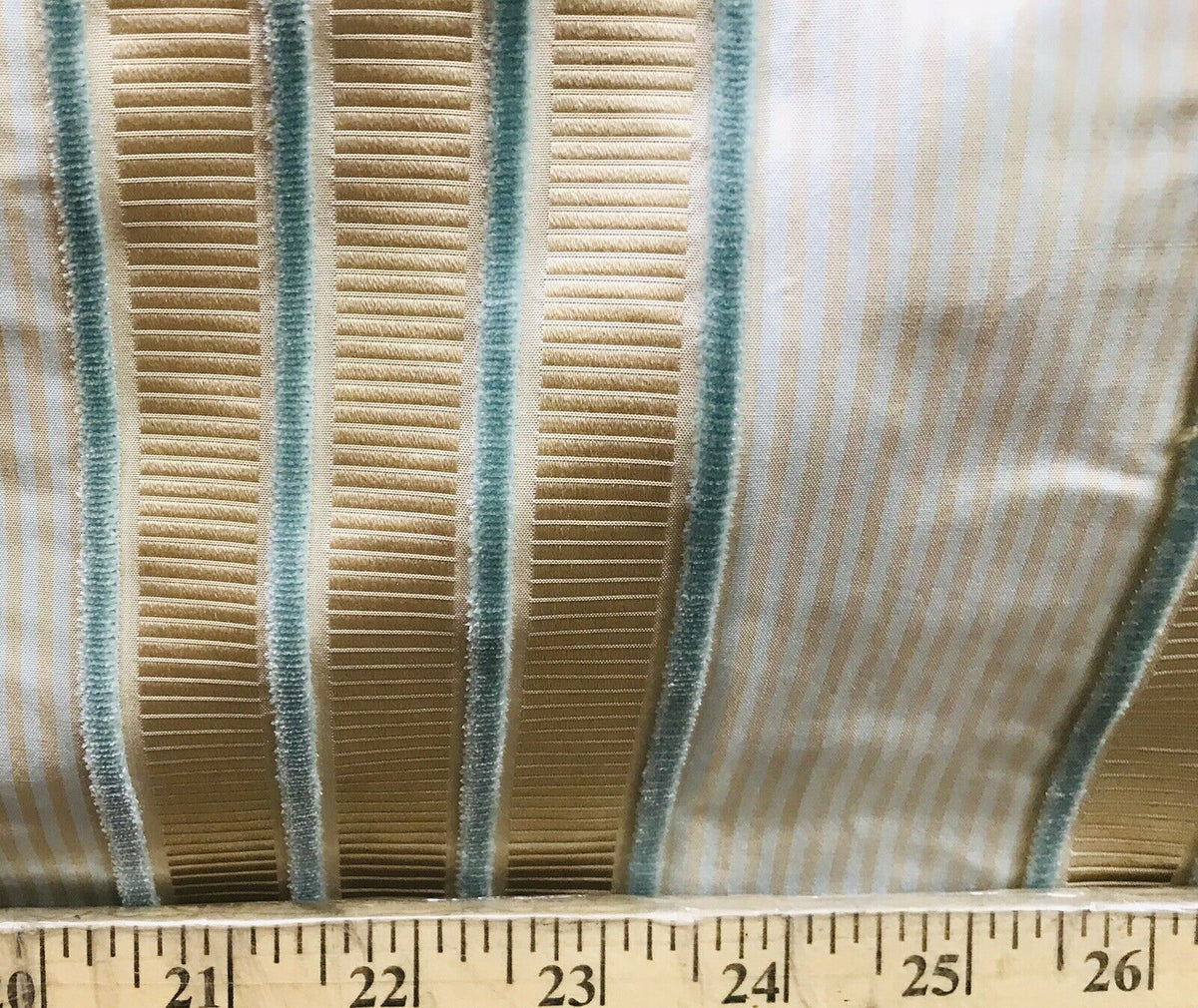 NEW! Designer 100% Silk Taffeta Aqua Velvet Striped Fabric- Rose Gold Aqua - Fancy Styles Fabric Pierre Frey Lee Jofa Brunschwig & Fils