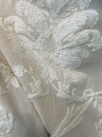NEW! Lady Nora Novelty 100% Silk Fabric With Crewel Floral Embroidery- Ecru & White - Fancy Styles Fabric Pierre Frey Lee Jofa Brunschwig & Fils