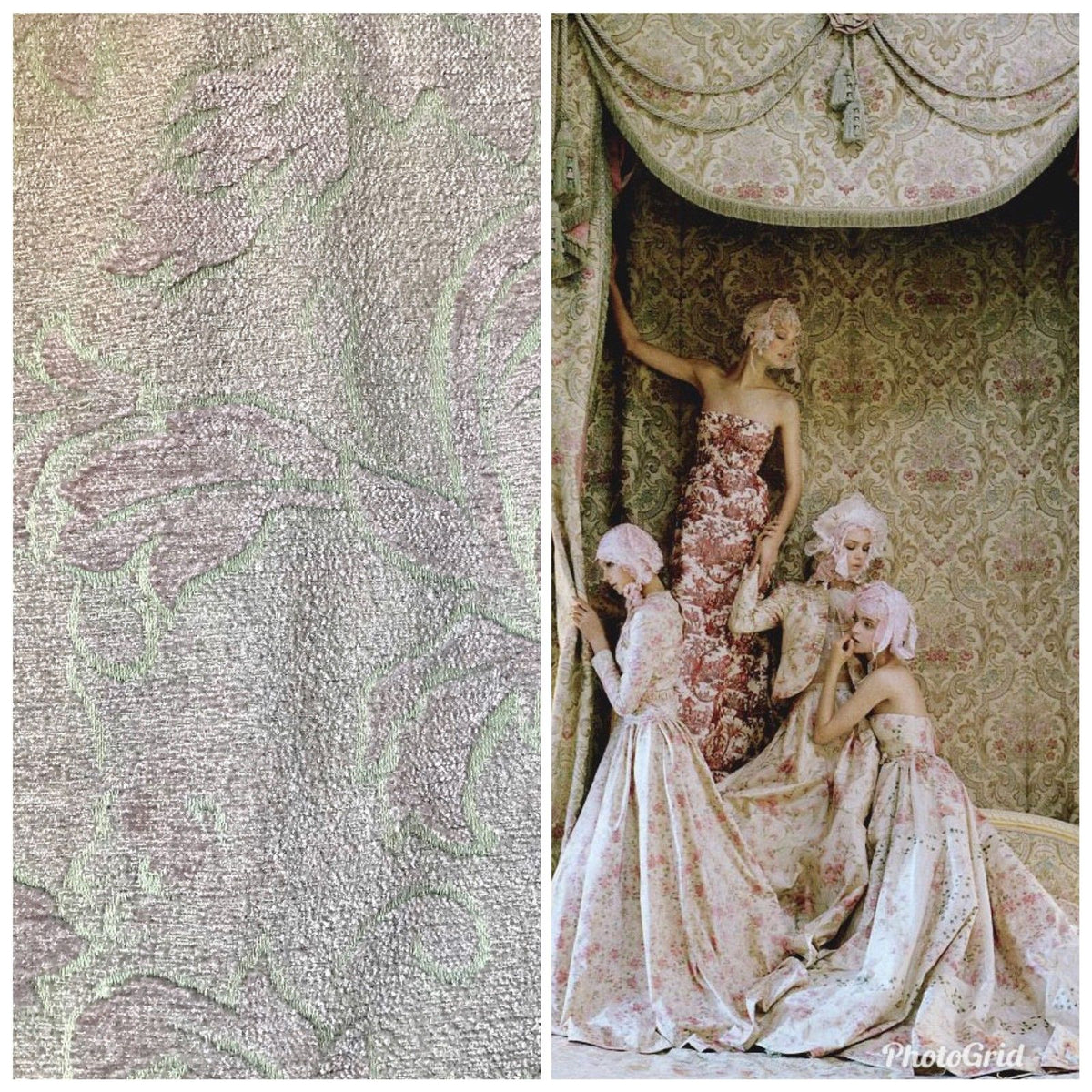 SALE! Designer Velvet Chenille Burnout Fabric - Antique Pink And Aqua - Fancy Styles Fabric Pierre Frey Lee Jofa Brunschwig & Fils