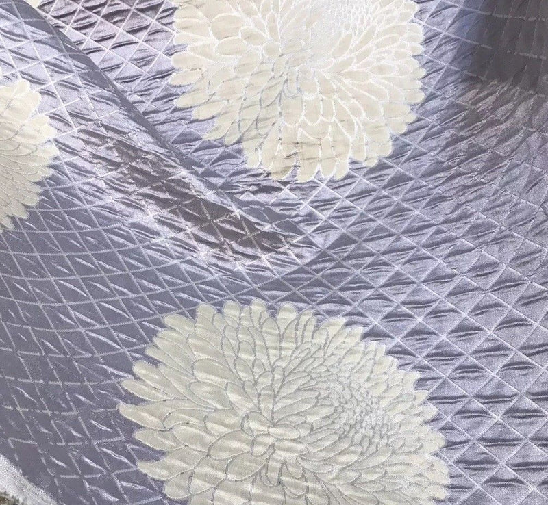 NEW Designer Quilted Satin Brocade Fabric - Floral- Lavender & Ivory - Fancy Styles Fabric Boutique