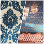 Duke Raphael Designer Damask Burnout Chenille Velvet Fabric - Dark Turquoise Blue- Upholstery - Fancy Styles Fabric Pierre Frey Lee Jofa Brunschwig & Fils