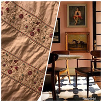 NEW! Lady Margot 100% Silk Dupioni Embroidered Floral Stripes Fabric- Burnt Peach Apricot - Fancy Styles Fabric Pierre Frey Lee Jofa Brunschwig & Fils