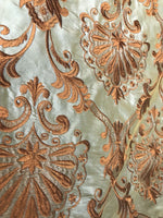 NEW 100% Silk Taffeta Fabric Aqua Light Teal With Bronze Embroidery - Fancy Styles Fabric Pierre Frey Lee Jofa Brunschwig & Fils