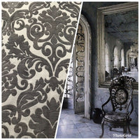 NEW Sir Arthur Double Sided Burnout Chenille Velvet Fabric- Grey & Ivory Upholstery Damask - Fancy Styles Fabric Pierre Frey Lee Jofa Brunschwig & Fils