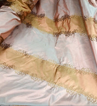 Designer Lady Kristen 100% Silk Taffeta Embroidered Stripe Floral Fabric- Pink & Copper - Fancy Styles Fabric Pierre Frey Lee Jofa Brunschwig & Fils