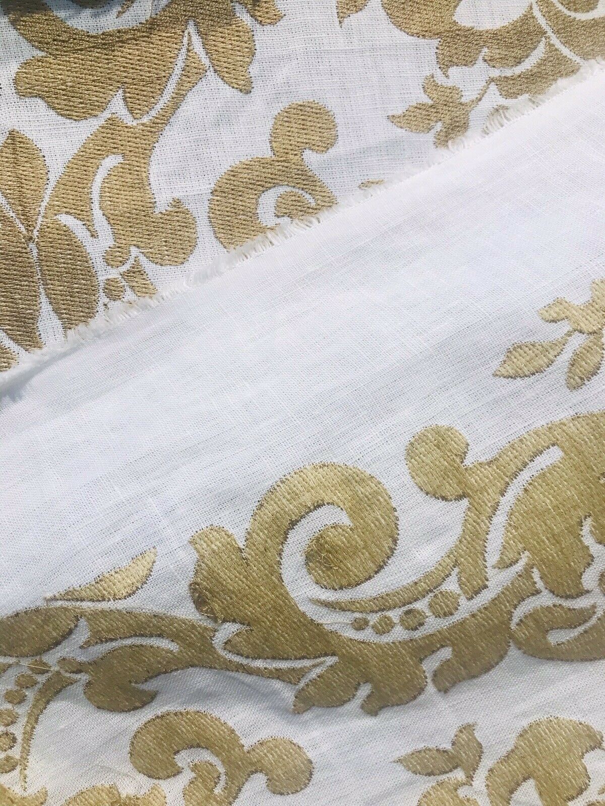 NEW Duchess Dolly Novelty Belgium Designer Imported 100% Linen Damask Fabric Gold - Fancy Styles Fabric Pierre Frey Lee Jofa Brunschwig & Fils