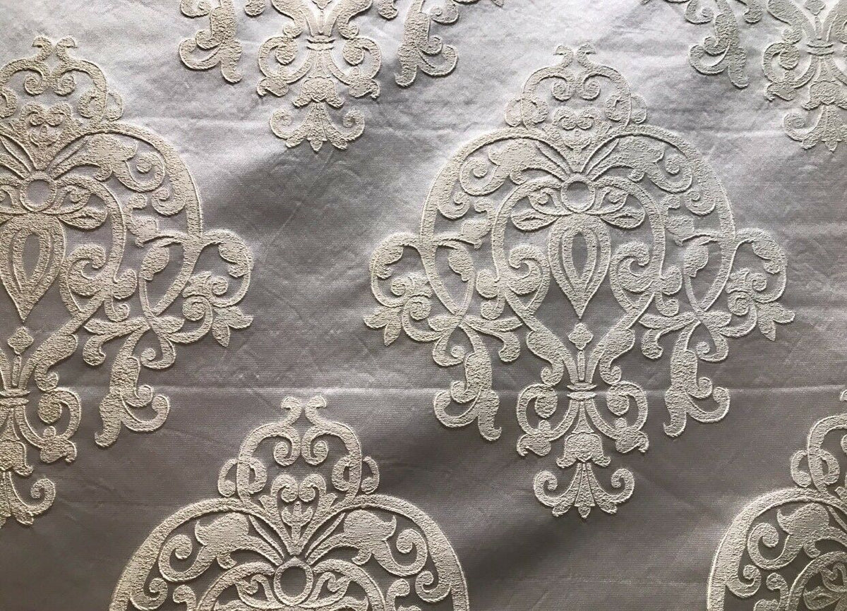 NEW! Sir Nathan Designer Brocade Satin Fabric- Gray Ivory- Upholstery Damask LLPBI0001 - Fancy Styles Fabric Pierre Frey Lee Jofa Brunschwig & Fils