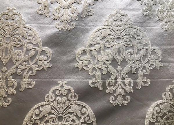 NEW! Sir Nathan Designer Brocade Satin Fabric- Gray Ivory- Upholstery Damask LLPBI0001 - Fancy Styles Fabric Pierre Frey Lee Jofa Brunschwig & Fils
