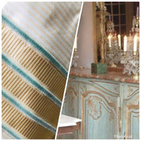 NEW! Designer 100% Silk Taffeta Aqua Velvet Striped Fabric- Rose Gold Aqua - Fancy Styles Fabric Pierre Frey Lee Jofa Brunschwig & Fils