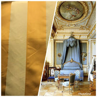 60” Wide- Designer Satin Drapery Fabric - 6” Gold And Beige Stripes - Fancy Styles Fabric Pierre Frey Lee Jofa Brunschwig & Fils