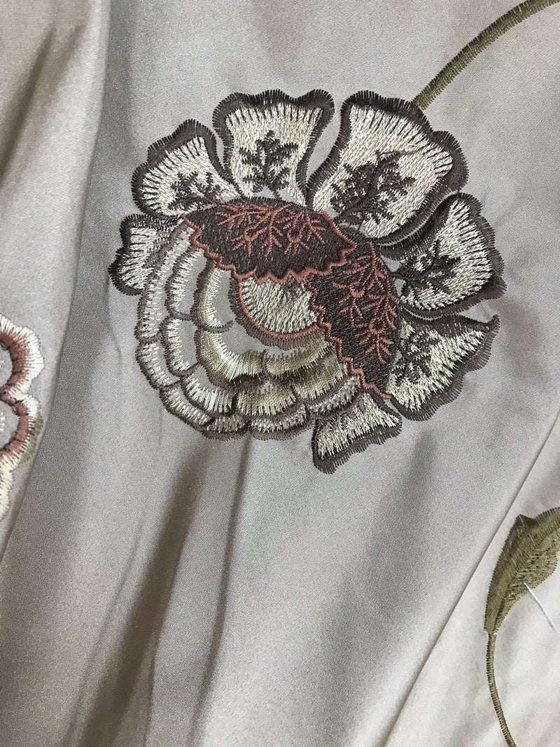 Designer 100% Silk Taffeta Floral Embroidered Fabric - Beige & Dusty ...