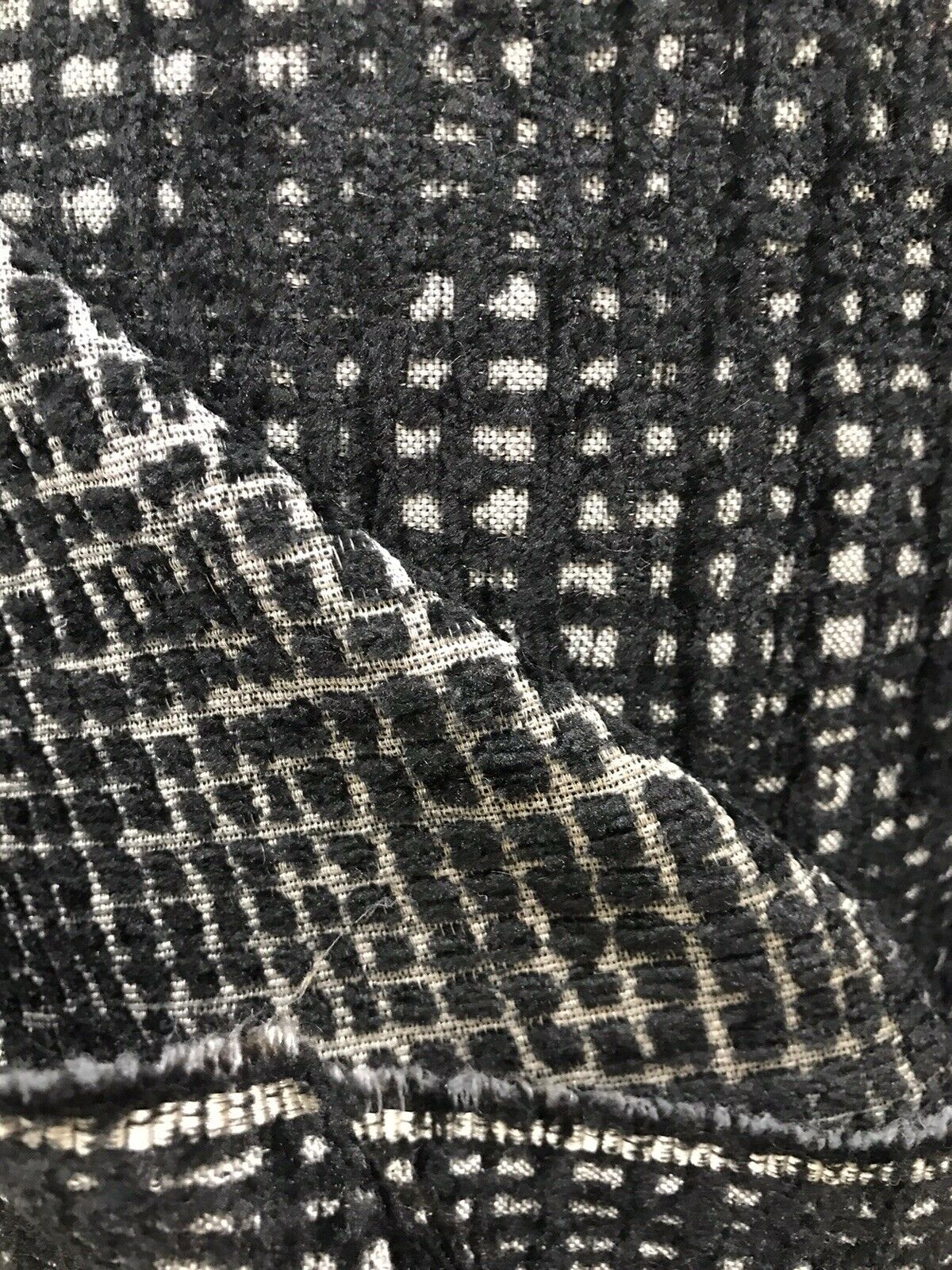 NEW Designer Upholstery Nubby Tweed Chenille Gingham Fabric- Black White - Fancy Styles Fabric Pierre Frey Lee Jofa Brunschwig & Fils