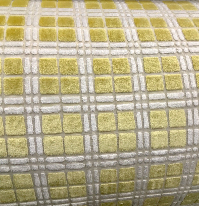NEW Novelty Upholstery High Pile Burnout Velvet Fabric Yellow Tartan - Fancy Styles Fabric Pierre Frey Lee Jofa Brunschwig & Fils