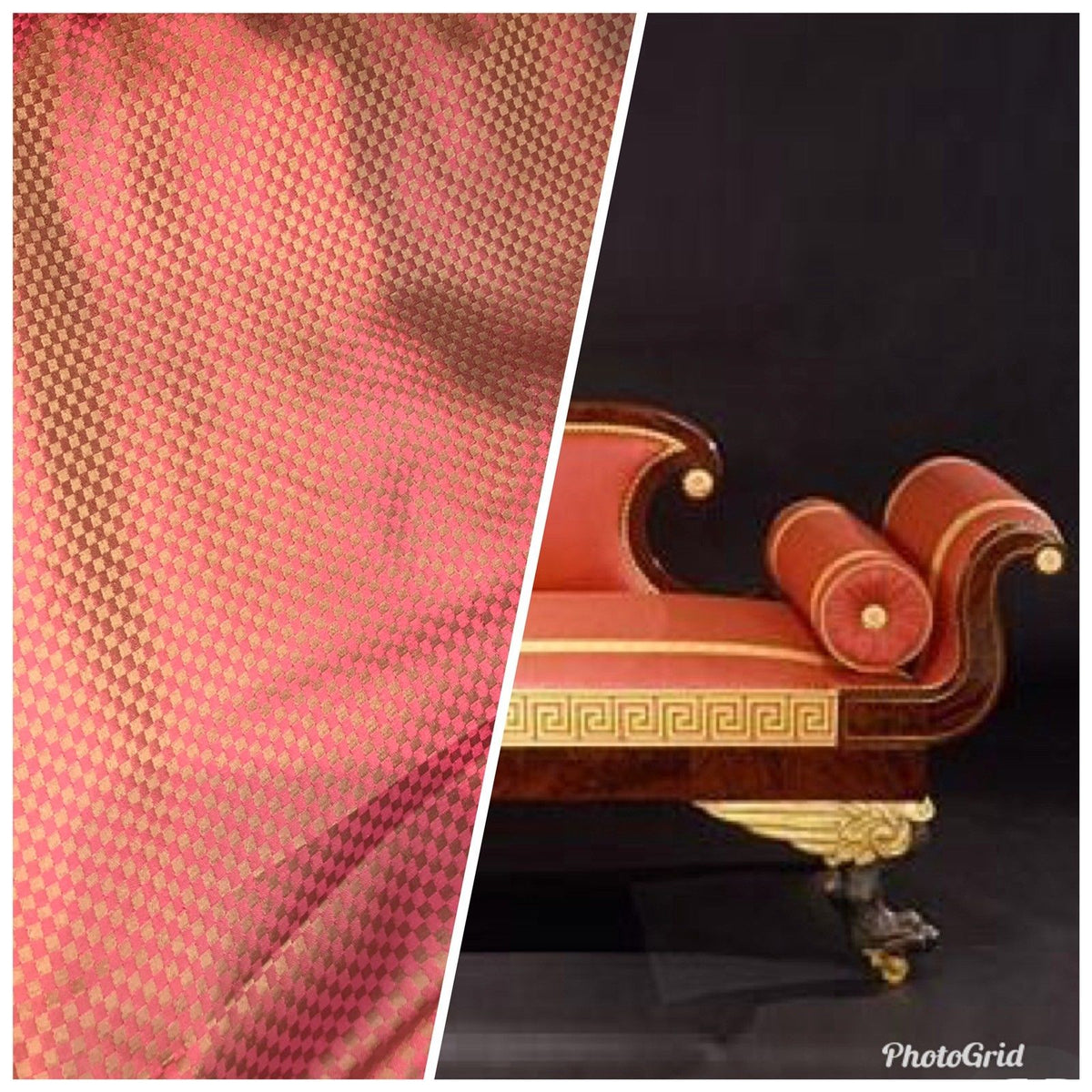 NEW! 100% Silk Taffeta Fabric - Coral And Iridescent Gold Checkered - Fancy Styles Fabric Pierre Frey Lee Jofa Brunschwig & Fils