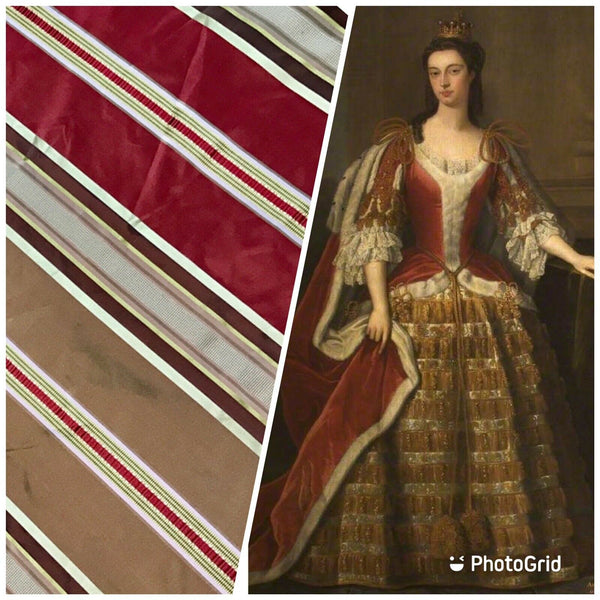 NEW! Lady Meryl Designer 100% Silk Taffeta Fabric -Red & Gold Ribbon Satin Stripes - Fancy Styles Fabric Pierre Frey Lee Jofa Brunschwig & Fils