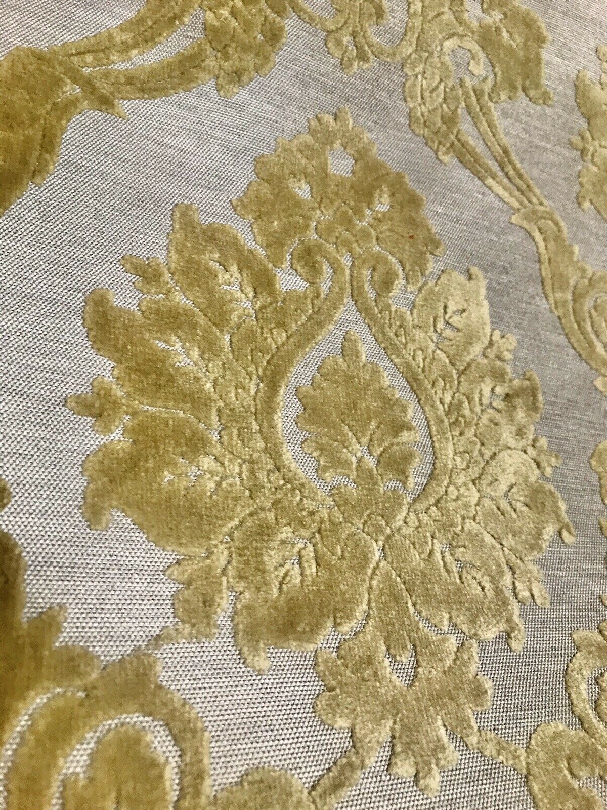 NEW Duke Raphael Designer Velvet Chenille Burnout Damask Upholstery Fabric - Yellow - Fancy Styles Fabric Pierre Frey Lee Jofa Brunschwig & Fils
