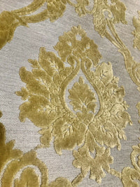 NEW Duke Raphael Designer Velvet Chenille Burnout Damask Upholstery Fabric - Yellow - Fancy Styles Fabric Pierre Frey Lee Jofa Brunschwig & Fils