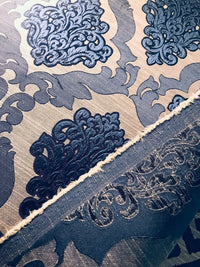 NEW Duchess Camille Designer Burnout Damask Satin Upholstery Fabric- Blue & Natural BTY - Fancy Styles Fabric Pierre Frey Lee Jofa Brunschwig & Fils