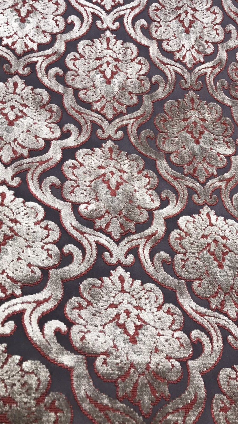 NEW Novelty Made In Italy Burnout Chenille Velvet Fabric Silver-Pink Upholstery - Fancy Styles Fabric Boutique