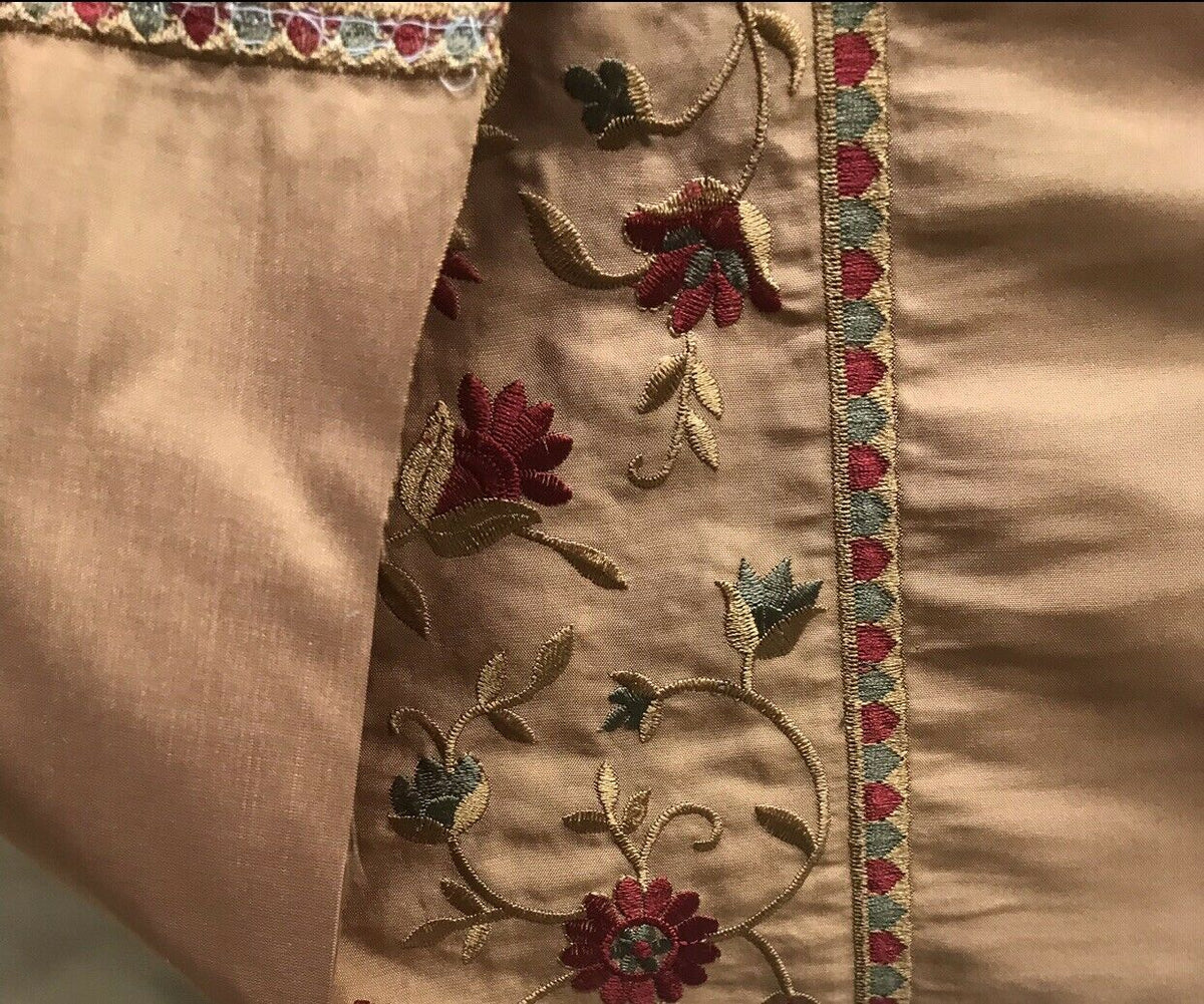 NEW! Lady Margot 100% Silk Dupioni Embroidered Floral Stripes Fabric- Burnt Peach Apricot - Fancy Styles Fabric Pierre Frey Lee Jofa Brunschwig & Fils