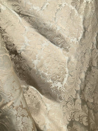 SALE! 100% Silk Taffeta Jacquard Drapery Damask Fabric - Beige & Silver Sea Foam - Fancy Styles Fabric Boutique