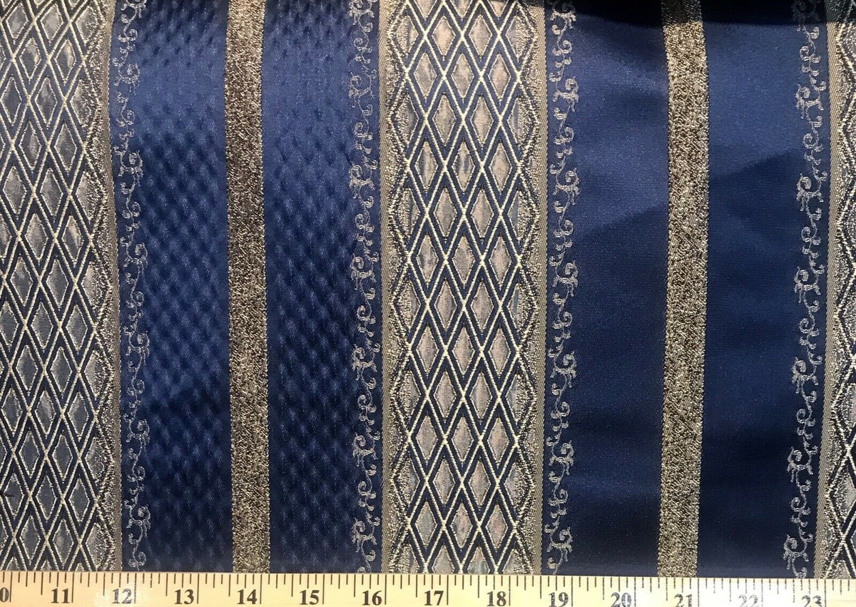 Lady Jennifer Designer Brocade Upholstery & Drapery Satin Striped Fabric Blue Gold LLPBB0004 - Fancy Styles Fabric Pierre Frey Lee Jofa Brunschwig & Fils